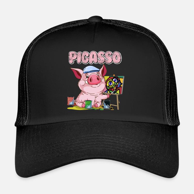 Pigasso- Schwein als Picasso - Trucker Cap - Schwarz/Schwarz
