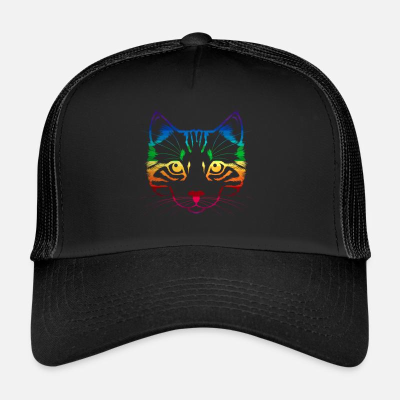 Katze Regenbogen LGBT - Trucker Cap - Schwarz/Schwarz