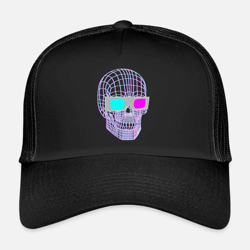 Crâne 3D avec des lunettes 3D Casquette trucker 