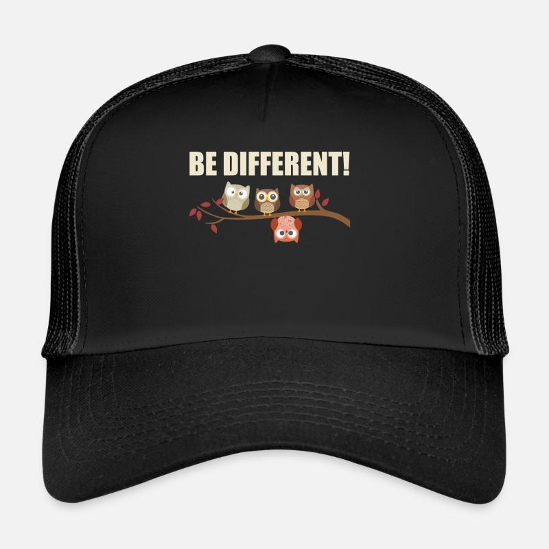 Be Different- Süße Eulen Sei Anders Geschenk-Idee - Trucker Cap - Schwarz/Schwarz