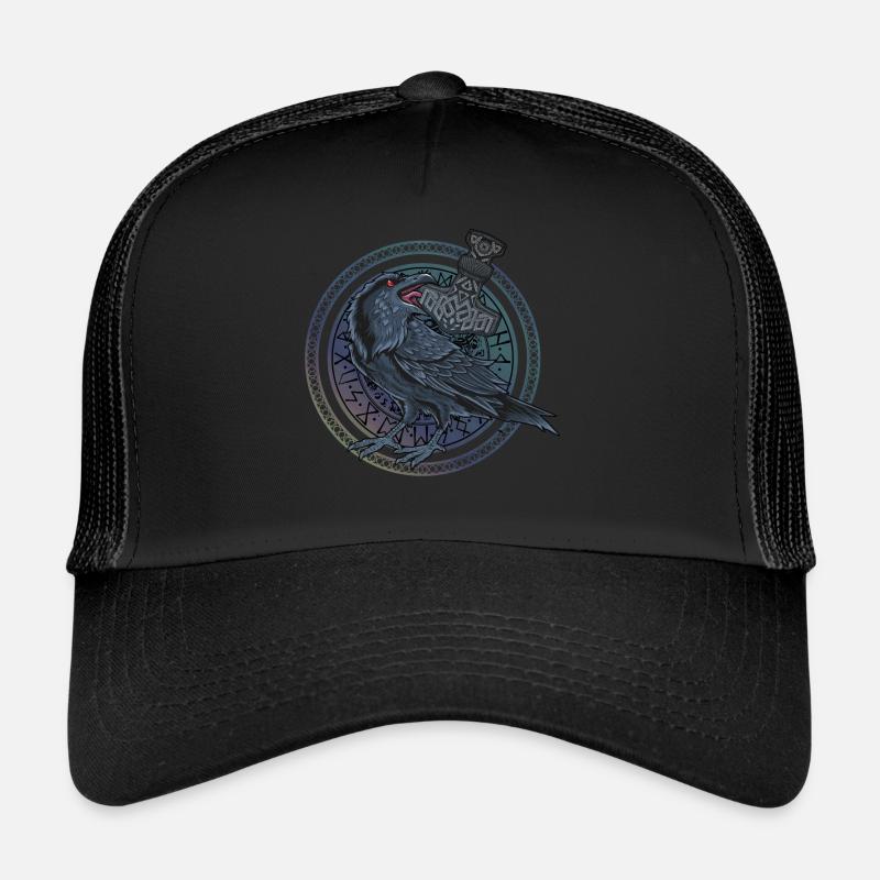 Corbeau d’Odin avec Mjölnir dans le cercle de runes Casquette trucker 