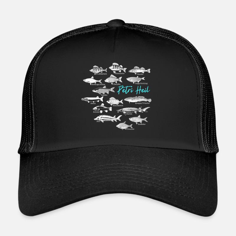 Conception de pêche avec diverses espèces de poissons De Pierre Salut Casquette trucker 