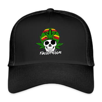REGGAE SKULL, MARLEY, RASTA, RASTAFARI, JAMAICA - Trucker Cap - black/black - Front