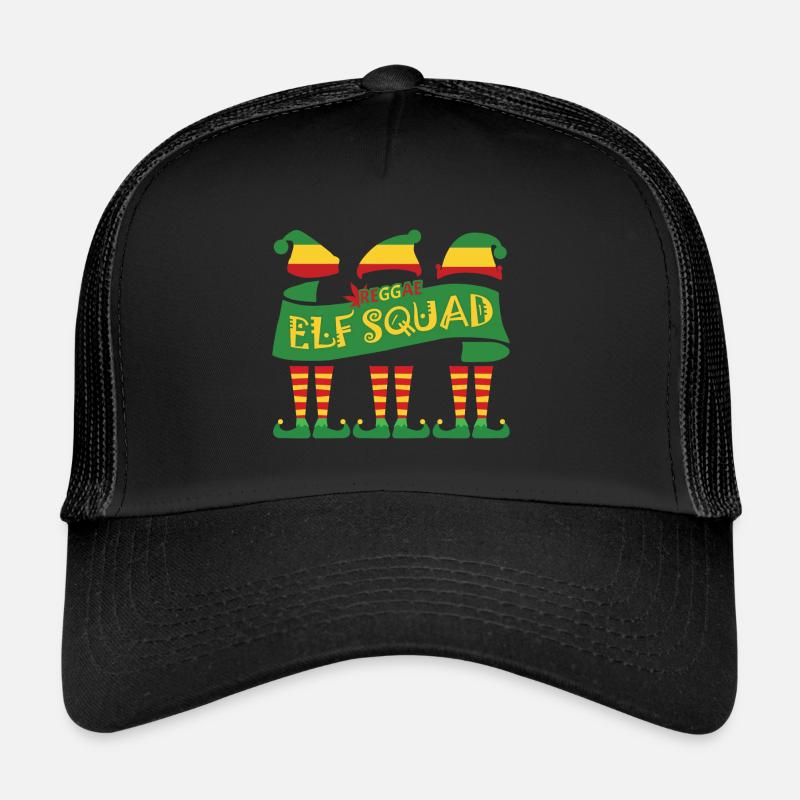 Reggae Elf Squad, Weihnachten, lustig, xmas, rasta - Trucker Cap - Schwarz/Schwarz