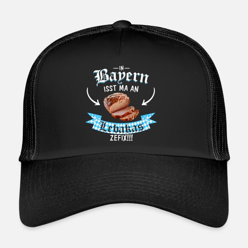 Lebakas Leberkäse Fleischkäse Bayern Spruch Essen - Trucker Cap - Schwarz/Schwarz