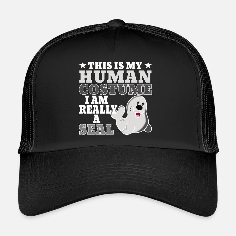 Seehund Robbe Halloween Seelöwe Geschenkidee - Trucker Cap - Schwarz/Schwarz
