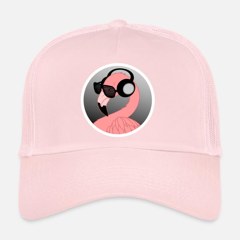 Flamingo mit Sonnenbrille und Kopfhörer Trucker Cap