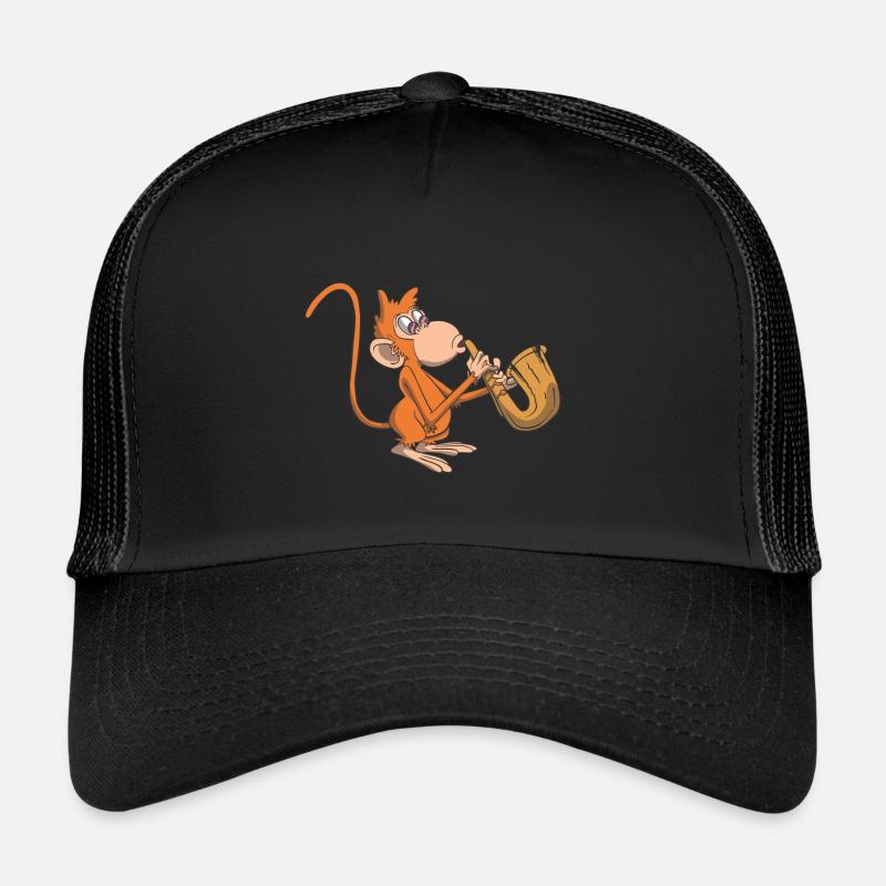 Affe spielt Saxophon - Trucker Cap - Schwarz/Schwarz
