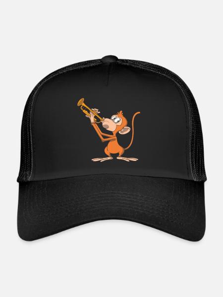 Monkey plays the trumpet - Trucker Cap - black/black - Front