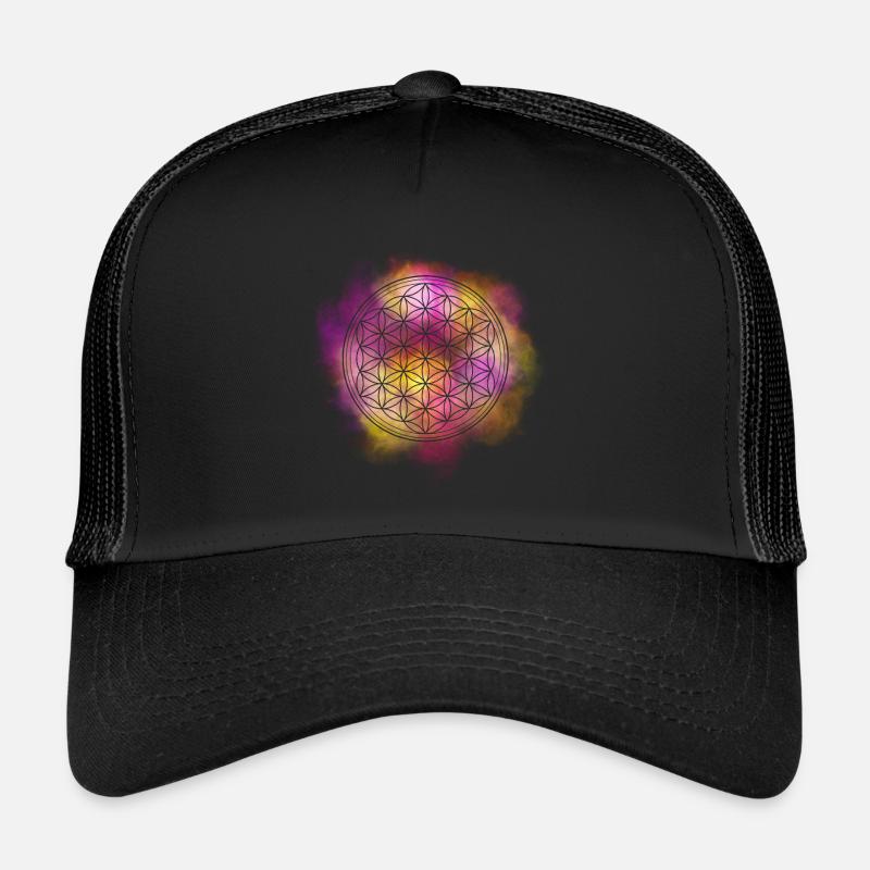 Fleur de vie mandala - Casquette trucker  - noir/noir