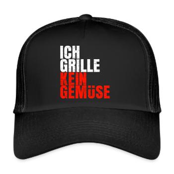 Grillen - Grillmeister - Grillkönig - Gemüse - Trucker Cap - Schwarz/Schwarz - Vorne