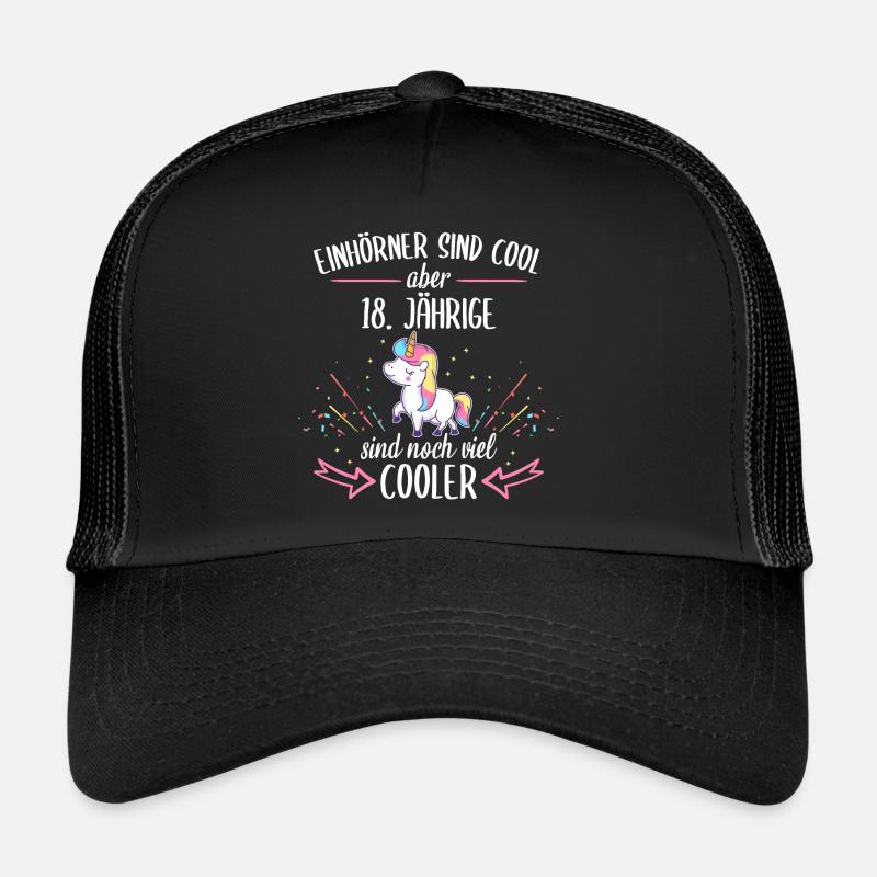 Geburtstag 18 Geburtstag Einhorn Spruch Party - Trucker Cap - Schwarz/Schwarz