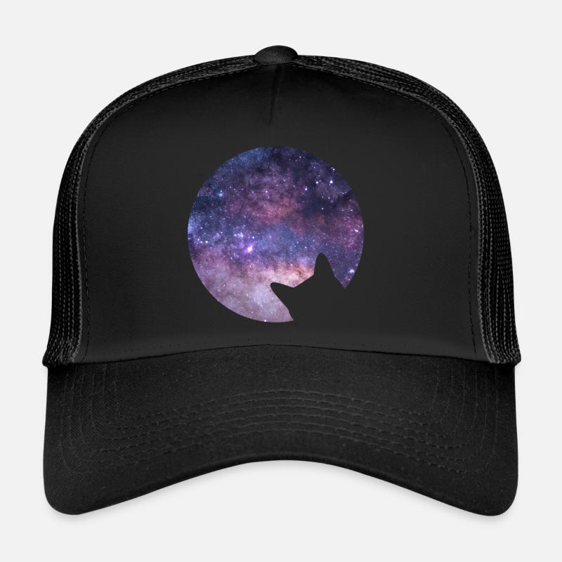 Le chat de l’espace regarde dans l’espace - Casquette trucker  - noir/noir