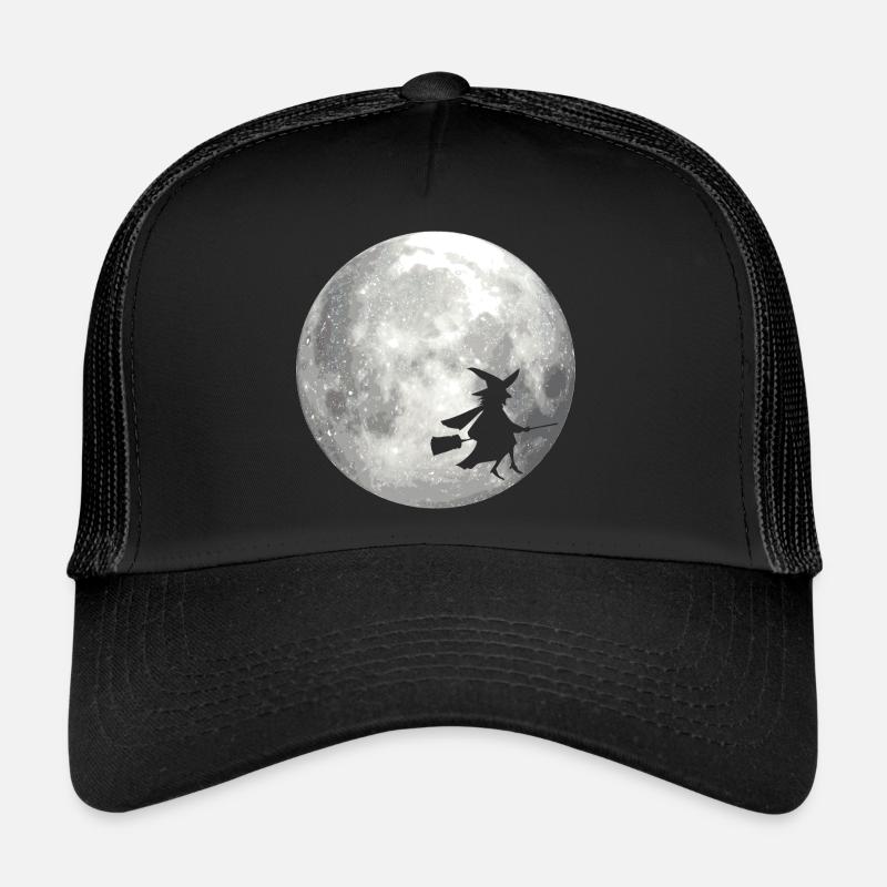 Vollmond mit Hexe - Trucker Cap - Schwarz/Schwarz