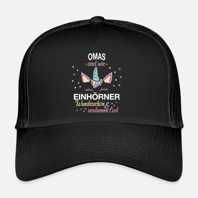 Oma Omas Großmutter Spruch Einhorn - Trucker Cap - Schwarz/Schwarz