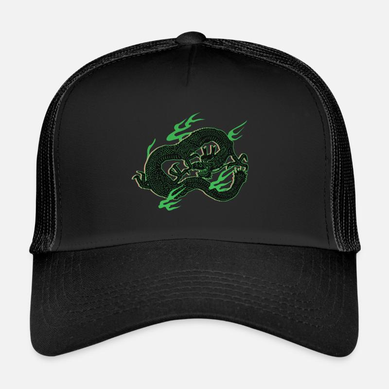 Dragon vert - Casquette trucker  - noir/noir