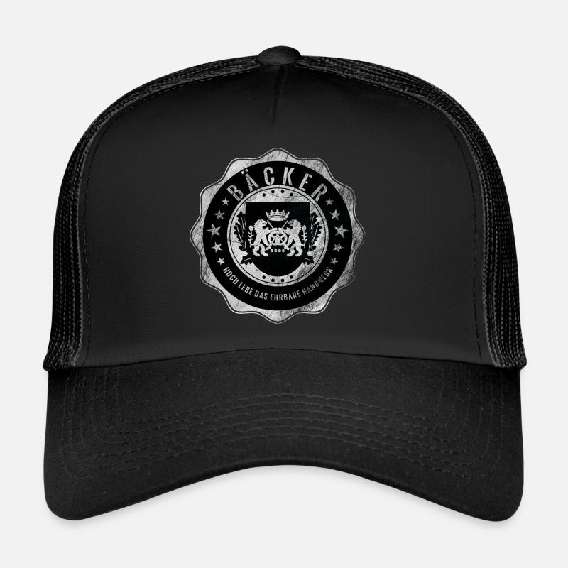 Bäcker, Bäckerei, Handwerk, Zunftwappen - Trucker Cap - Schwarz/Schwarz