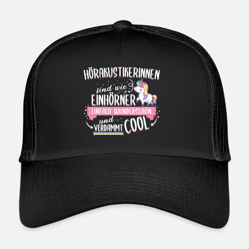 Hörakustiker Akustiker Einhorn Beruf Spruch - Trucker Cap - Schwarz/Schwarz