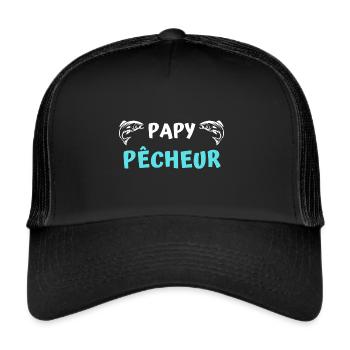 t shirt papy pecheur cadeau noel grand-père peche - Casquette trucker  - noir/noir - Devant