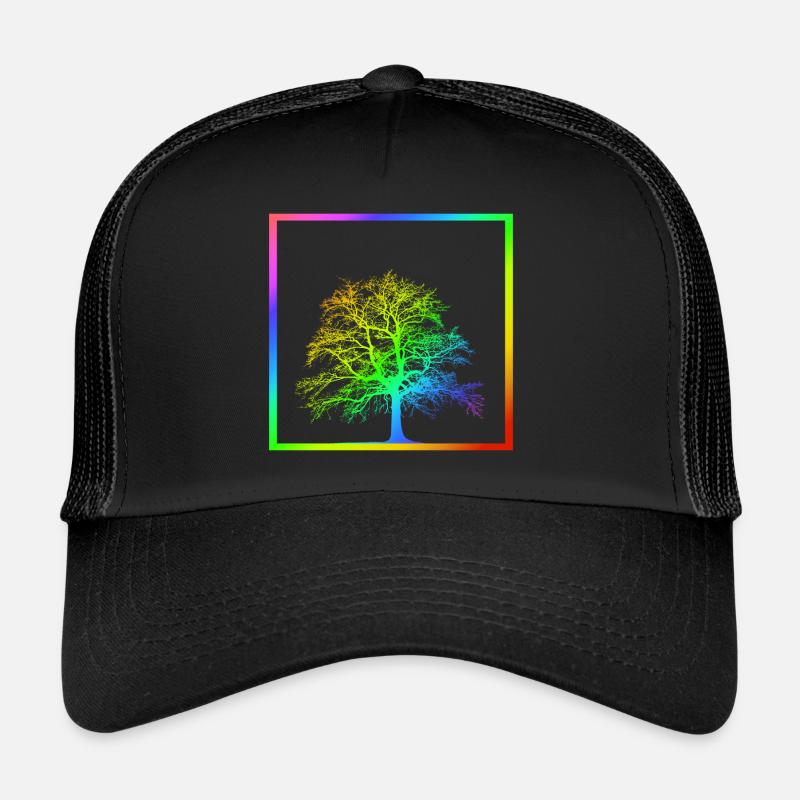 Regenbogenbaum - Baum - Natur - LGBT - Trucker Cap - Schwarz/Schwarz