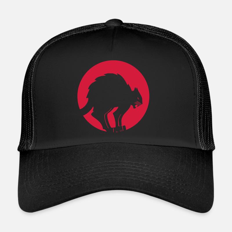 Black Cat - Schwarze Katze auf Rot Trucker Cap