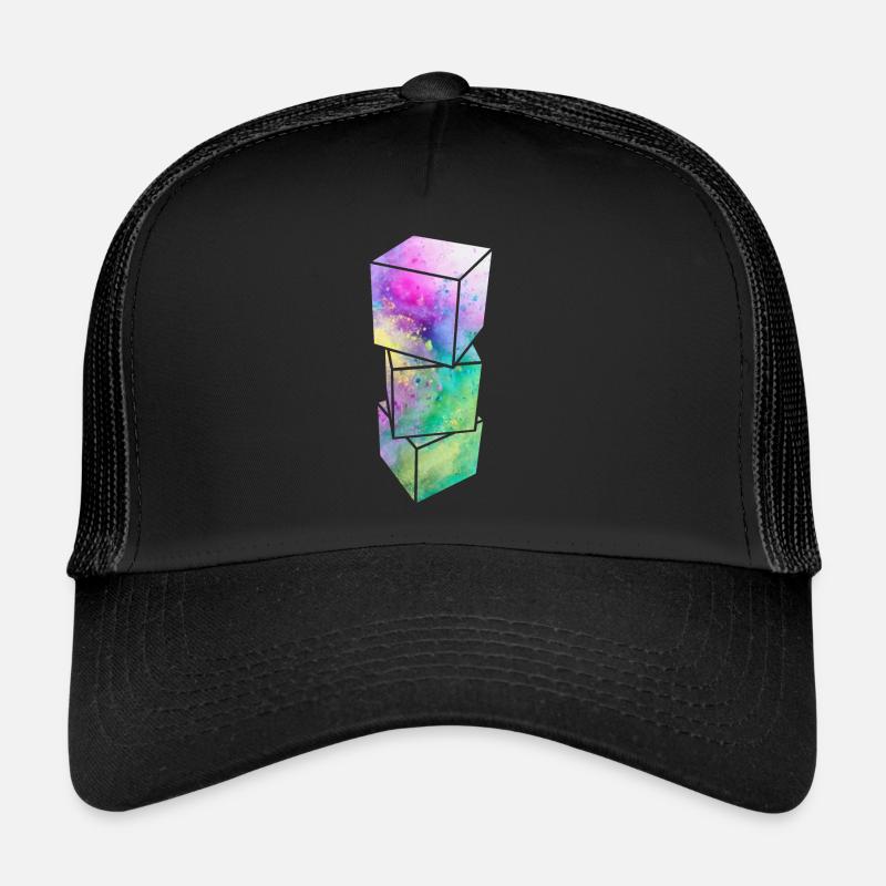 3D Würfel - Trucker Cap - Schwarz/Schwarz