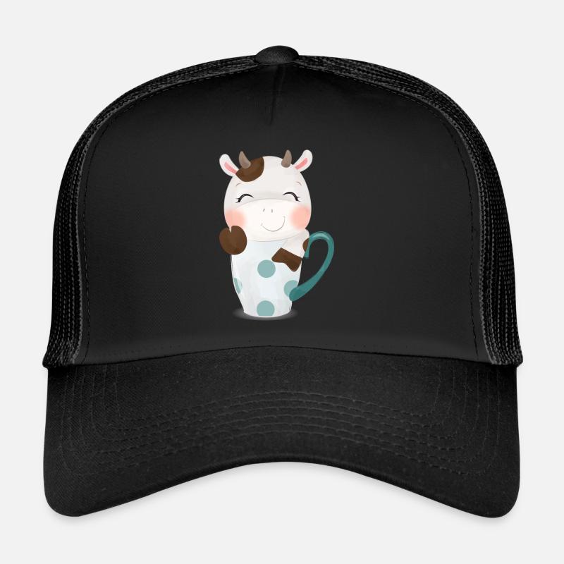 Niedliche Kuh schaut aus einer Tasse mit Sterne Trucker Cap