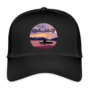 Vintage Grönland Kajak Kayak Qajaq - Trucker Cap - Schwarz/Schwarz - Vorne