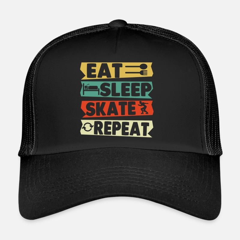Rollschuhe 70er Jahre Geschenk - Trucker Cap - Schwarz/Schwarz