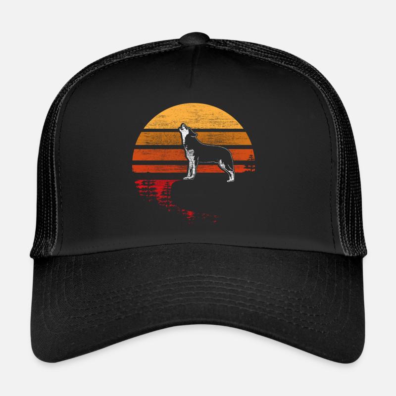 Wolf Howling Pack Animal Gift - Trucker Cap - black/black