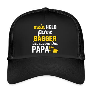 Mein Held fährt bagger ich nenne ihn papa - Trucker Cap - Schwarz/Schwarz - Vorne