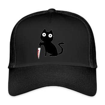 Chat noir avec couteau mème Sang Drôle de gueule de bois - Casquette trucker  - noir/noir - Devant