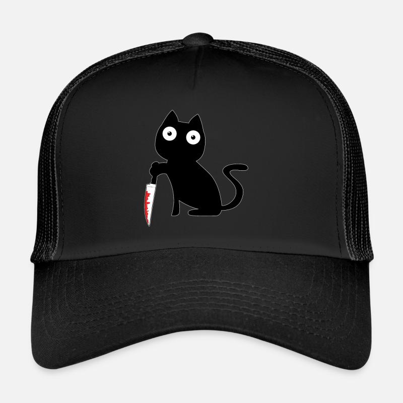 Chat noir avec couteau mème Sang Drôle de gueule de bois Casquette trucker 