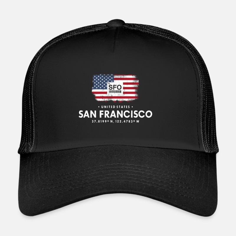 SAN FRANCISCO AIRPORT CODE USA FLAGGE GESCHENK - Trucker Cap - Schwarz/Schwarz