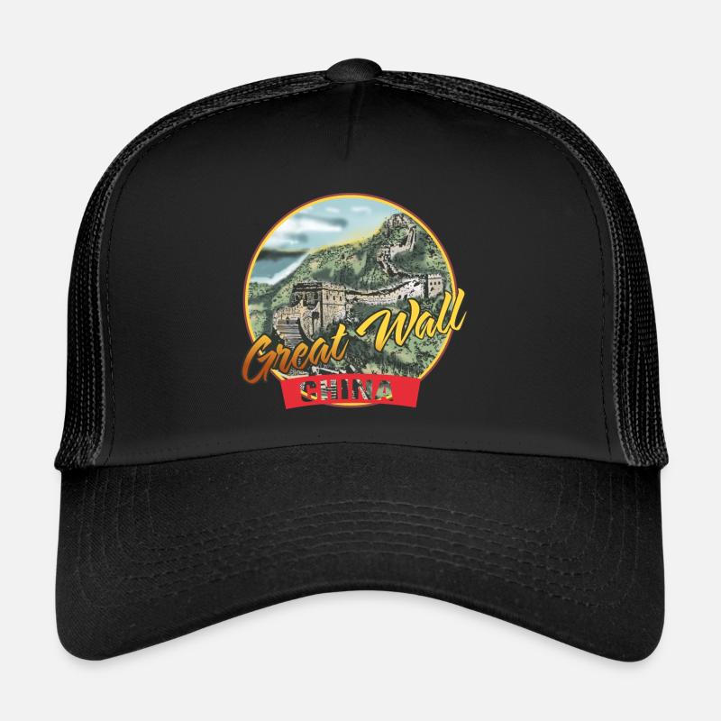 Chinesische Mauer China Wunder Denkmal Peking - Trucker Cap - Schwarz/Schwarz