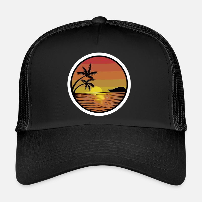 Plage coucher de soleil retro autocollant doré Casquette trucker 