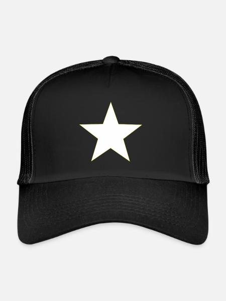 Étoile jaune blanc, white yellow star - Casquette trucker  - noir/noir - Devant