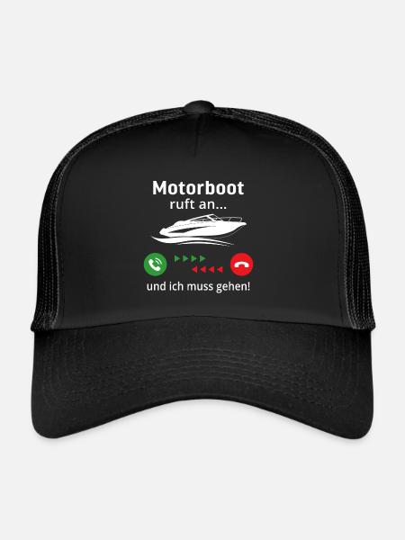 motorboot ruft an und ich muss gehen - Trucker Cap - Schwarz/Schwarz - Vorne