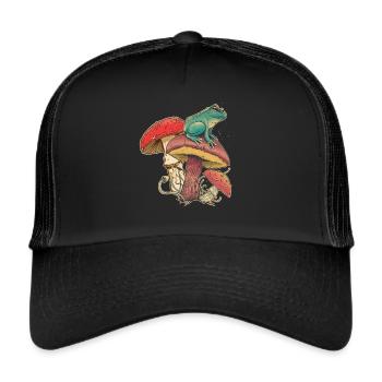 Amis champignons, Cueilleur de champignons, Nature grenouille Champignons - Casquette trucker  - noir/noir - Devant