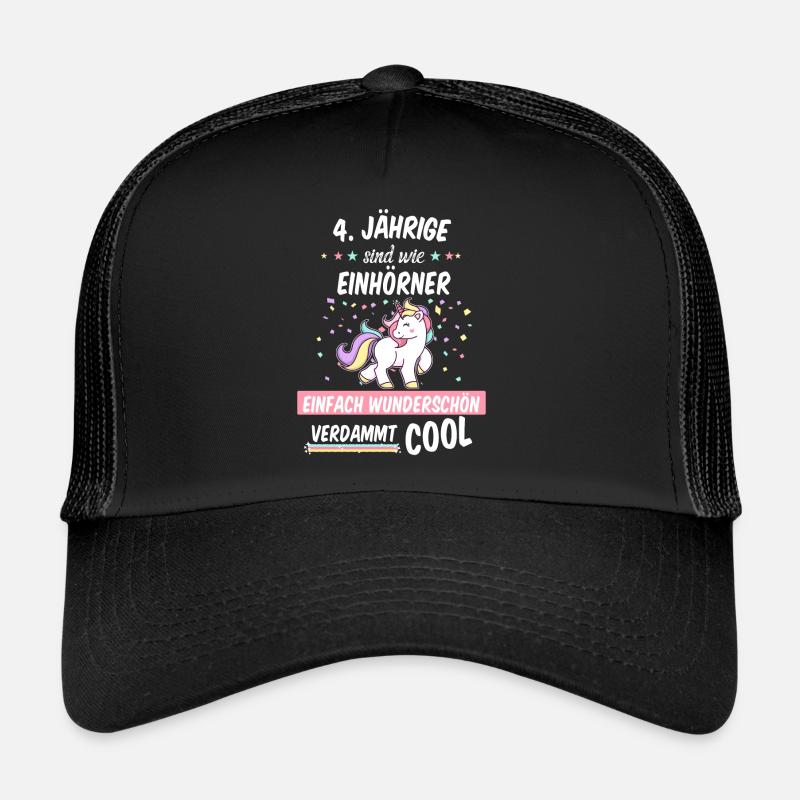 Geburtstag 4 Geburtstag Einhorn Spruch Party - Trucker Cap - Schwarz/Schwarz