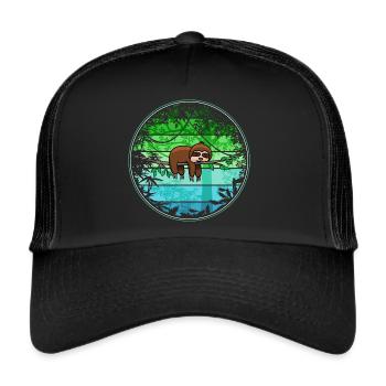 Faultier im Regenwald lustige Faultiere Comic - Trucker Cap - Schwarz/Schwarz - Vorne