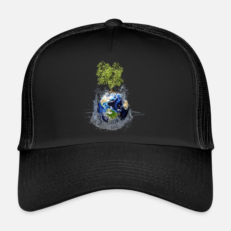 Globe with tree and water splash Trucker Cap