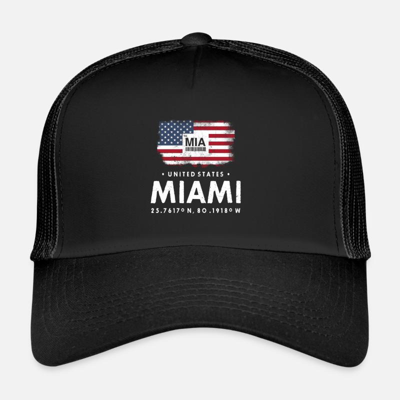 MIAMI AIRPORT CODE MIA USA FLAG GEOTAG GIFT Trucker Cap