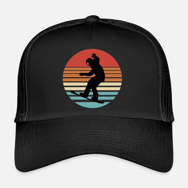 Snowboard Retro Design – Sun Circle Silhouette Trucker Cap
