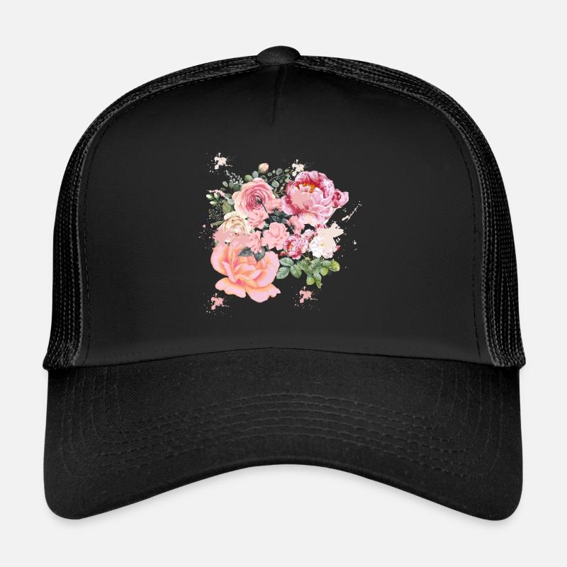 Romantik Blumen mit rosa Farbkleksen, Geschenkidee Trucker Cap