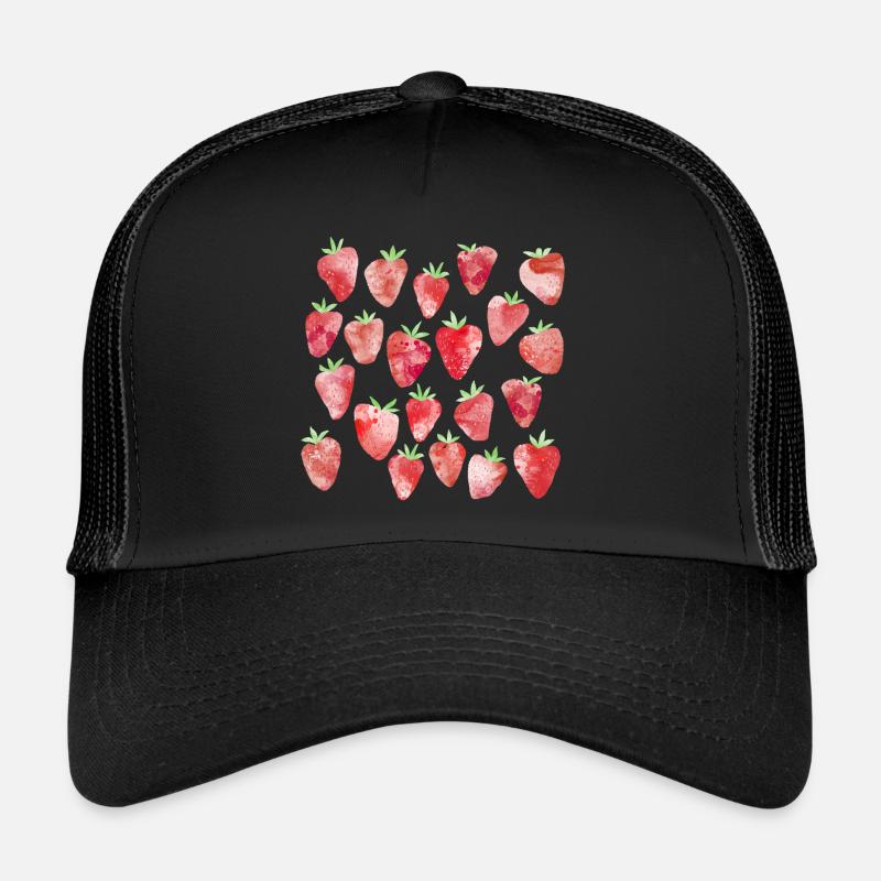 Erdbeer-Aquarell - Trucker Cap - Schwarz/Schwarz