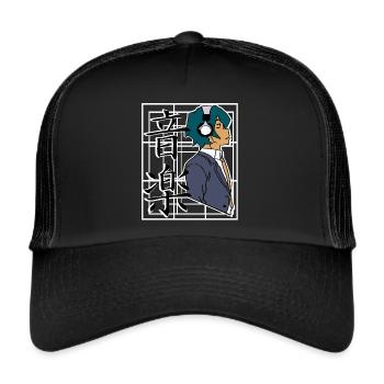 Anime Musik boy Musik Kanji Japan Schriftzeichen - Trucker Cap - black/black - Front