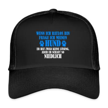 Hunde Sprüche Lustig Ratlos Geschenk Niedlich - Trucker Cap - Schwarz/Schwarz - Vorne