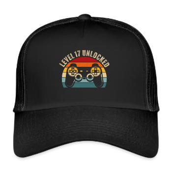 17.Geburtstag - 17 Jahre Gamer Level 17 unlocked - Trucker Cap - Schwarz/Schwarz - Vorne