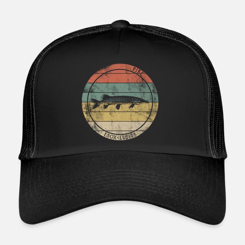Pike Predatory Fish Retro Vintage Trucker Cap